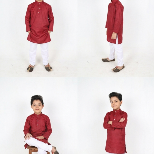 Cotton Solid Red Kurta For Boys