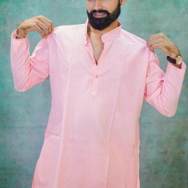 Light Pink Solid Kurta For Men