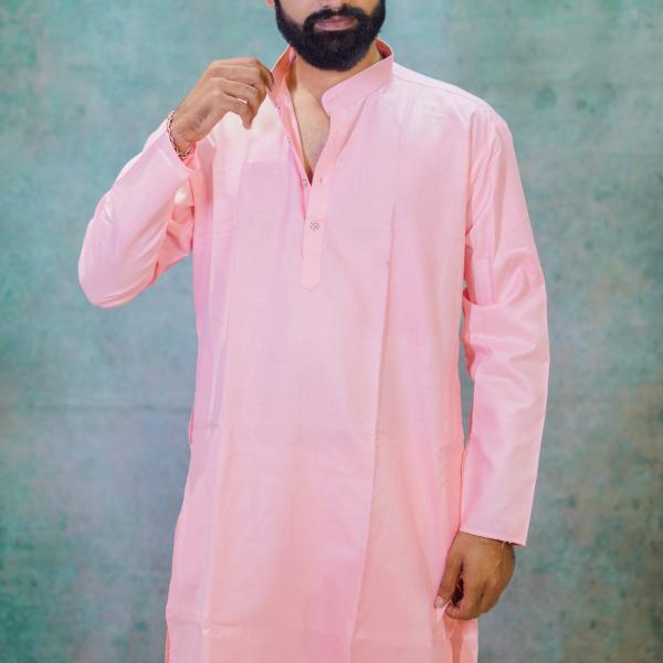 Light Pink Solid Kurta For Men
