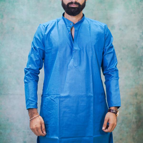 Solid Plain Blue Kurta for Men