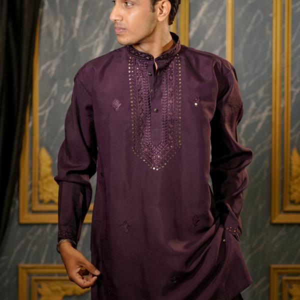 Plum Embroidered Short Kurta