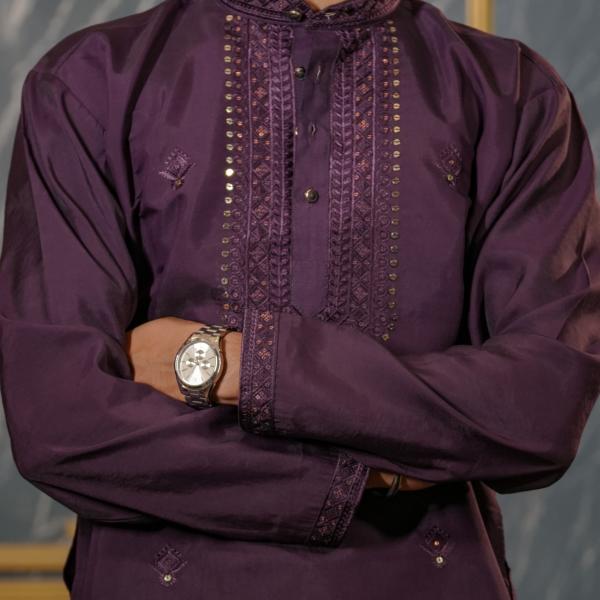 Plum Embroidered Short Kurta