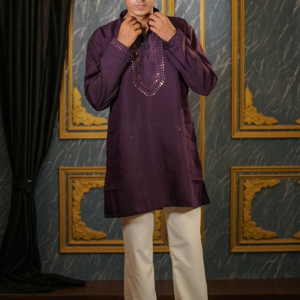 Plum Embroidered Short Kurta