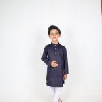Navy Blue Cotton Plain Kurta For Boys