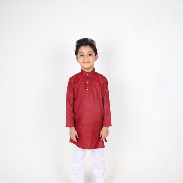 Cotton Solid Red Kurta For Boys