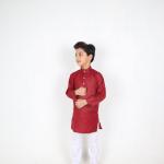 Cotton Solid Red Kurta For Boys