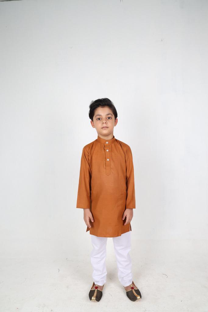 Rust color plain solid kurta for boys