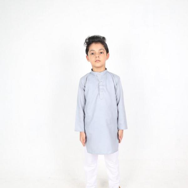 Grey Solid Plain Kurta For Boys