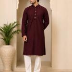 Maroon Lakhnavi Kurta For Men