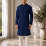 Navy Blue Solid Plain Kurta