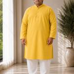 Yellow Plus Size Solid Kurta For Men